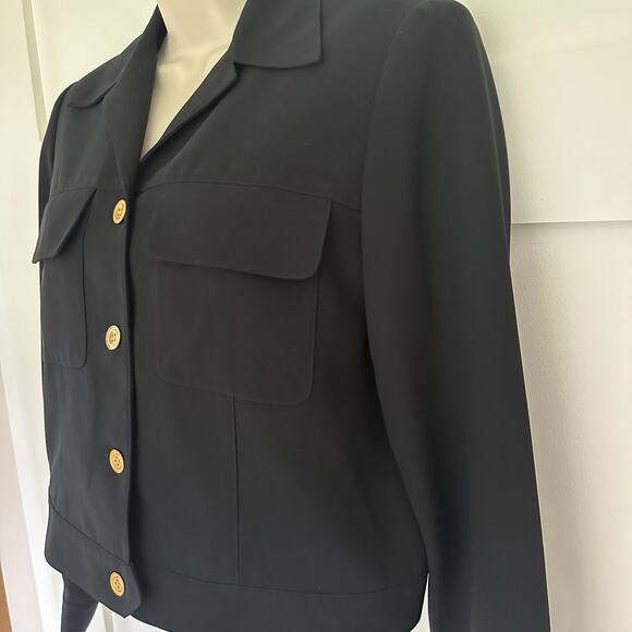 David Warren Blazer Jacket Gold Button Collared V Black Women's 6 Career Office - Picture 3 of 11